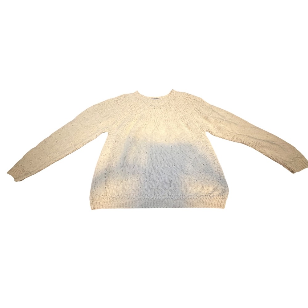 Woolrich Woman Vintage Silk Cotton Cable Knit Yoke Sweater Ivory Cream